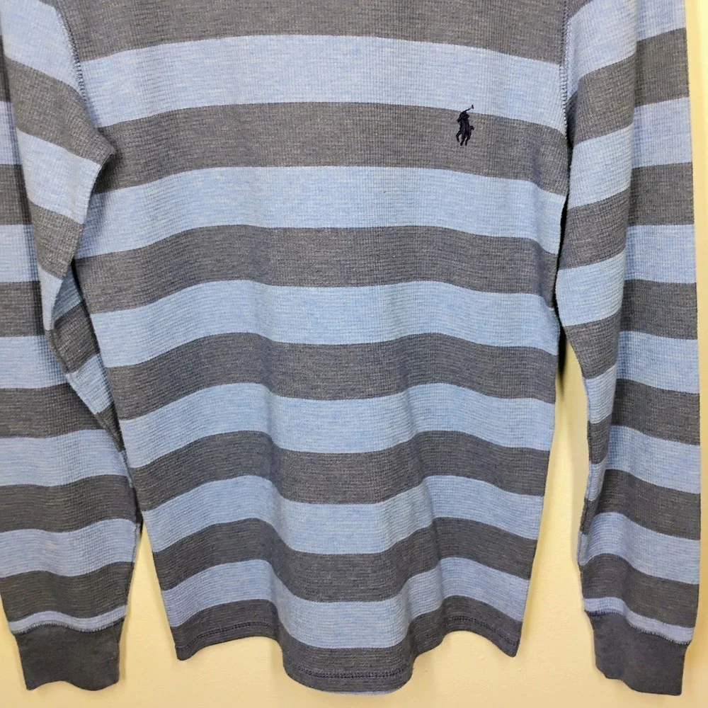 Polo Ralph Lauren Shirt‎ Mens Small Blue Striped Thermal Waffle Knit Pullover
